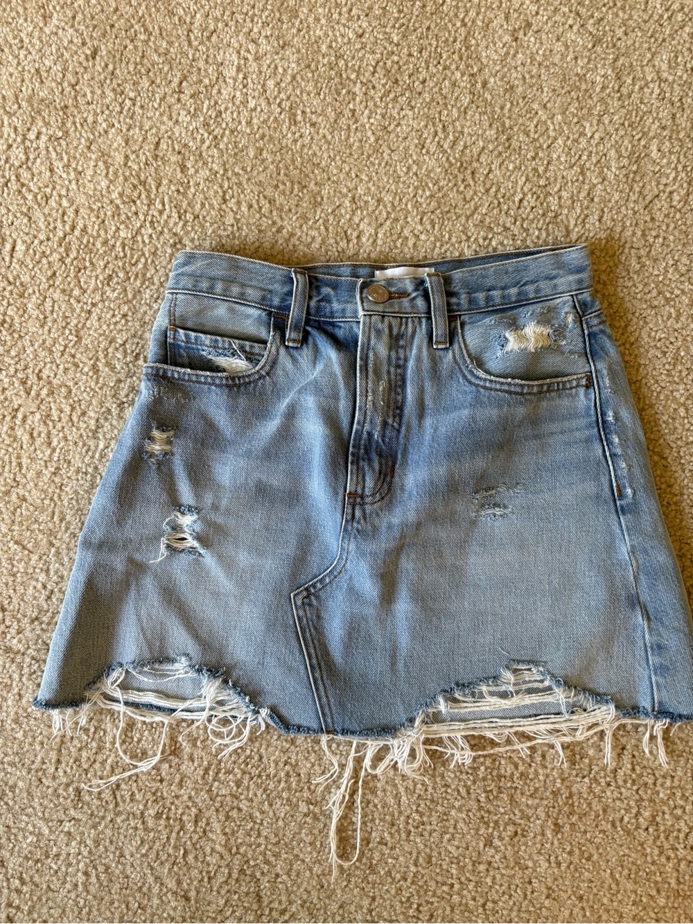 Frame Denim Light Blue Distressed Denim Mini Skirt